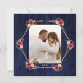 ネイビーブルーブルゴーニュ結婚式招待状とQRコード