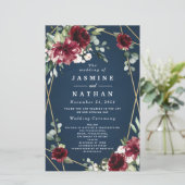 ネイビーブルーブルゴーニュ赤面と金ゴールド結婚式 プログラム (スタンド正面)