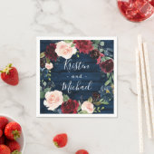 ネイビーブルーブルゴーニュ赤面ウォーターカラーリース結婚ズ スタンダードカクテルナプキン (インサイチュ)