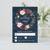 ネイビーブルーブルゴーニュ赤面ウォーターカラーリース結婚ズ 出欠カード (スタンド正面)