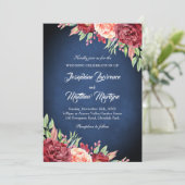 ネイビーブルーブルゴーニュ赤面エレガントフローラ結婚ズ 招待状 (スタンド正面)