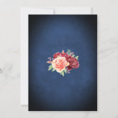 ネイビーブルーブルゴーニュ赤面エレガントフローラ結婚ズ 招待状 (裏面)