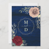 ネイビーブルーブルゴーニュ赤面ピンクと金ゴールド結婚ズ 招待状 (裏面)