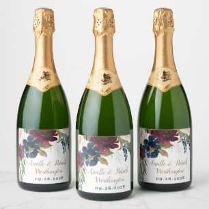 ネイビーブルーブルゴーニュ赤面ピンクシルバー結婚金ゴールド スパークリングワインラベル