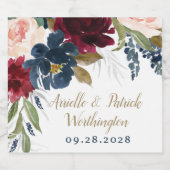 ネイビーブルーブルゴーニュ赤面ピンクシルバー結婚金ゴールド スパークリングワインラベル (シングルラベル)