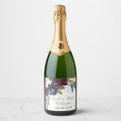 ネイビーブルーブルゴーニュ赤面ピンクシルバー結婚金ゴールド スパークリングワインラベル (正面)