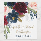 ネイビーブルーブルゴーニュ赤面ピンクシルバー結婚金ゴールド ワインラベル (シングルラベル)