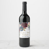 ネイビーブルーブルゴーニュ赤面ピンクシルバー結婚金ゴールド ワインラベル (正面)