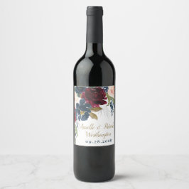 ネイビーブルーブルゴーニュ赤面ピンクシルバー結婚金ゴールド ワインラベル