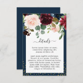 ネイビーブルーブルゴーニュ赤面ピンクフローラズ エンクロージャーカード (正面/裏面)