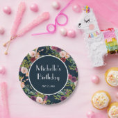 ネイビーブルーブルゴーニュ赤面ピンクフローラ誕生日 ペーパープレート (パーティー)