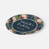 ネイビーブルーブルゴーニュ赤面ピンクフローラ誕生日 ペーパープレート (アングル)