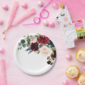 ネイビーブルーブルゴーニュ赤面ピンクボタニッ結婚クス ペーパープレート (パーティー)