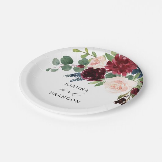 ネイビーブルーブルゴーニュ赤面ピンクボタニッ結婚クス ペーパープレート (アングル)