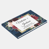 ネイビーブルーブルゴーニュ赤面ピンク素朴金ゴールド結婚ズ ゲストブック (コーナー)