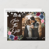 ネイビーブルーブルゴーニュ赤面ピンク結婚フローラの写真 ポストカード (正面/裏面)