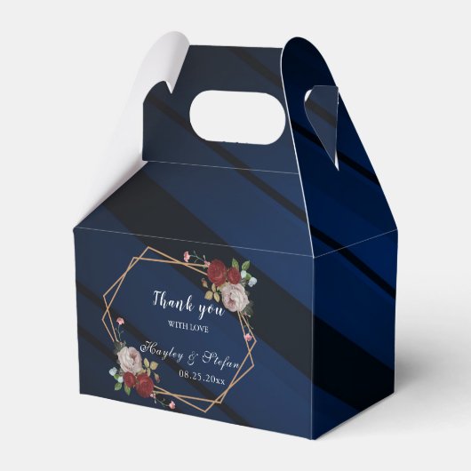 ネイビーブルーブルゴーニュ赤面ピンク結婚フローラ フェイバーボックス (裏面サイド)