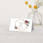 ネイビーブルーブルゴーニュ赤面ピンク結婚フローラ プレイスカード (裏面)