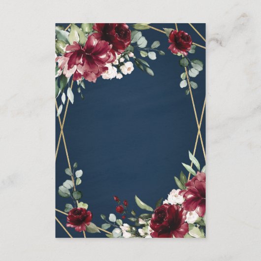 ネイビーブルーブルゴーニュ赤面ピンク金ゴールドフローラ結婚ズ エンクロージャーカード (裏面)