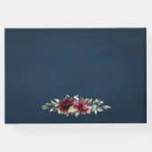 ネイビーブルーブルゴーニュ赤面ピンク金ゴールドフローラ結婚ズ ゲストブック (裏面)