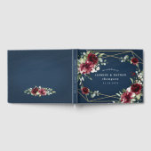 ネイビーブルーブルゴーニュ赤面ピンク金ゴールドフローラ結婚ズ ゲストブック (全面)