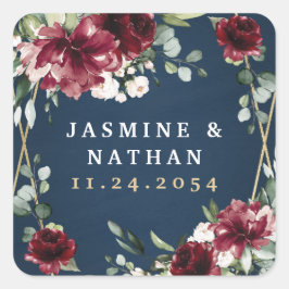ネイビーブルーブルゴーニュ赤面ピンク金ゴールドフローラ結婚ズ スクエアシール