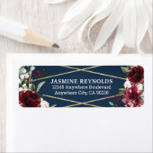 ネイビーブルーブルゴーニュ赤面ピンク金ゴールドフローラ結婚ズ ラベル (インサイチュ)