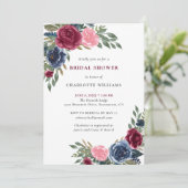 ネイビーブルーブルゴーニュ赤面フローラブライダルシャワー 招待状 (スタンド正面)