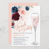 ネイビーブルーブルゴーニュ赤面フローラブルンチアンドバブリー 招待状 (正面/裏面)