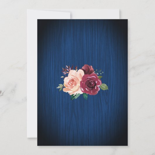 ネイビーブルーブルゴーニュ赤面フローラメイスンジャー結婚ズ 招待状 (裏面)