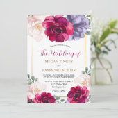 ネイビーブルーブルゴーニュ赤面フローララグジュアリー結婚ズ 招待状 (スタンド正面)