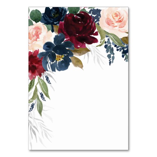 ネイビーブルーブルゴーニュ赤面結婚のエンクロージャカード テーブルナンバー (裏面)