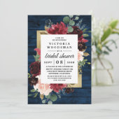 ネイビーブルーブルゴーニュ赤面金ゴールド素朴ブライダルシャワー 招待状 (スタンド正面)