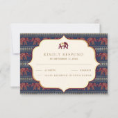 ネイビーブルーブルゴーニュ金ゴールドゾウインディアン結婚ズ 出欠カード (正面)