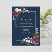 ネイビーブルーブルゴーニュ金ゴールドフローラ保存日 招待状 (スタンド正面)