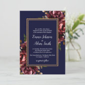 ネイビーブルーブルゴーニュ金ゴールド結婚フローラ 招待状 (スタンド正面)