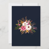 ネイビーブルーブルゴーニュ金ゴールド赤面ピンクカントリーウェディング 招待状 (裏面)