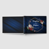 ネイビーブルーブルゴーニュ金ゴールド赤面ピンクフローラ ゲストブック (全面)