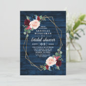 ネイビーブルーブルゴーニュ金ゴールド赤面ピンクブライダルシャワー 招待状 (スタンド正面)