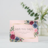 ネイビーブルーブルゴーニュ金ゴールド赤面フローラ保存日 案内ポストカード (スタンド正面)