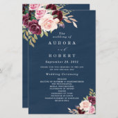 ネイビーブルーブルゴーニュ金ゴールド赤面結婚式 プログラム (正面/裏面)