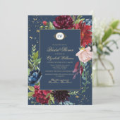 ネイビーブルーブルゴーニュ開花水彩ブライダルシャワー 招待状 (スタンド正面)