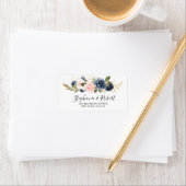 ネイビーブルーブルー赤面ピンクローズボタニカルアドレス ラベル (インサイチュ)