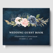 ネイビーブルーブルー赤面ピンクローズボタニカル ゲストブック (正面)