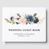 ネイビーブルーブルー赤面ピンクローズボタニカル ゲストブック (正面)