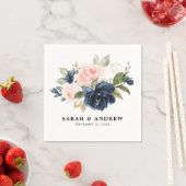 ネイビーブルーブルー赤面ピンクローズボタニカル スタンダードカクテルナプキン (インサイチュ)