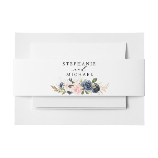 ネイビーブルーブルー赤面ピンクローズボタニカル 招待状ベリーバンド (正面例)