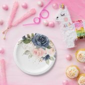 ネイビーブルーブルー赤面ピンクローズボタニッ結婚クス ペーパープレート (パーティー)