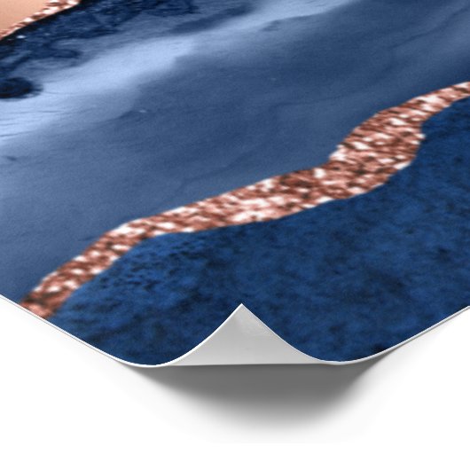 ネイビーブルーブロンズ歓迎の誕生日 ポスター (角)