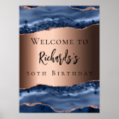 ネイビーブルーブロンズ歓迎の誕生日 ポスター (正面)